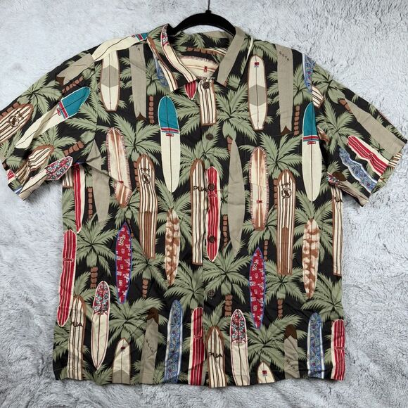 Reyn Spooner Hawaiian Shirt Mens Surfboard Waikiki Beach Longboard Rayon No Tag - Picture 2 of 6